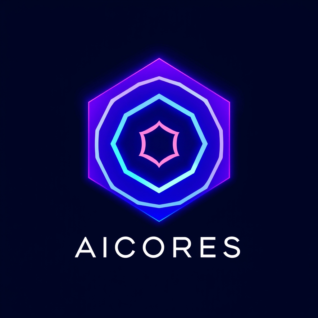Пример: AI-сгенерированный логотип AICORES (Cloudflare FLUX-schnell, 1,4 сек)